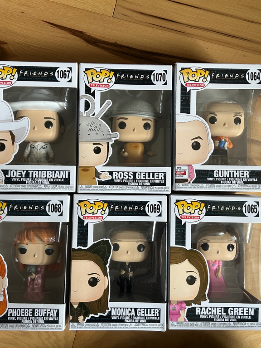 Funko Pop Friends collection - Phoebe, Monica, Rachel, Gunther, Ross, and Joey.